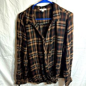 Beachlunchlounge Women’s Black/Brown Plaid Casual Flannel Shirt